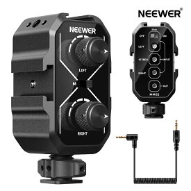 NEEWER MM02 デュアルチャンネル マイクオーディオミキサーアダプター コールドシューマウント 3.5mm TRSケーブル付き ステレオ/モノラルスイッチ DSLRカメラ/スマホ用 様々なマイクに対応 ビデオ録画用