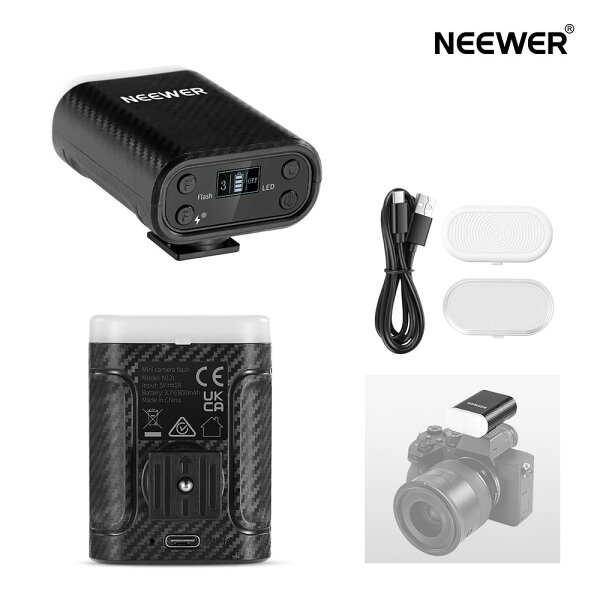 NEEWER ミニカメラフラッシュ ミニフラッシュストロボ 小型 スピードライト Canon/Fujifilm/Sony/Nikon DSLR標準ホットシューカメラ対応 デジタルホットシューカメラ 800mAh LEDビデオフィルライト LCDディスプレイ付き スタジオ撮影/写真撮影/照明用 N12L
