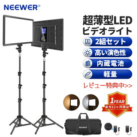 NEEWER 2組セット 超薄型LEDビデオライト キーライト 撮影照明ライト 撮影ライト 3200K-5600K CRI 97+　178cmライトスタンド付き 動画 生放送 YouTube写真撮影用