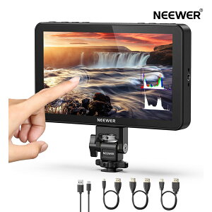 NEEWER F600 7�C���` �J�����t�B�[���h���j�^�[ 2400nit HD 1920x1080 IPS�^�b�`�X�N���[�� 3D LUT�Ή� 4K HDMI���o�� ���[�v�X���[�@�\/�s�[�L���O�t�H�[�J�X/DSLR�r�f�I�A�V�X�g/HDR/�g�`�\���@�\/�R�[���h