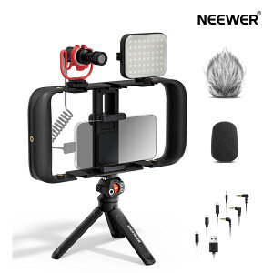 NEEWER BASICS �X�}�z�r�f�I�L�b�g �X�}�z�P�[�W���O+�}�C�N+LED�r�f�I���C�g+�O�r�t�� iPhone�p�r�f�I�u���O�Z�b�g YouTube/TikTok�B�e/�r�f�I�^��/������/�|�b�h�L���X�g/Vlog�p YouTuber���S�Ҍ��� �B�e