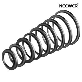 【P10倍UP中! ★ランキング1位入賞】NEEWER 9個入りステップアップフィルターアダプターリング プレミアム陽極酸化アルミニウム製 セット内容：37-49mm、49-52mm、52-55mm、55-58mm、58-62mm、62-67mm、67-72mm、72-77mm、77-82mm