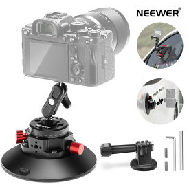 NEEWER 6インチカメラ吸引マウント カメラサクションマウント ボールヘッドマジックアーム付き 1/4インチ 3/8インチ ARRI 取り付け穴 GoProアクションカメラ/カメラ/電話用メタルカーマウント 車または窓ガラスのエアポンプ真空吸引カップ CA013