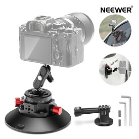 NEEWER 6インチカメラ吸引マウント カメラサクションマウント ボールヘッドマジックアーム付き 1/4インチ 3/8インチ ARRI 取り付け穴 GoProアクションカメラ/カメラ/電話用メタルカーマウント 車または窓ガラスのエアポンプ真空吸引カップ CA013