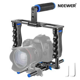 NEEWER アルミニウム合金 カメラビデオケージ フィルム映画作成キット トップハンドル、デュアルハンドグリップ、2本15mmロッド付き Canon、Sony、Fujifilm、Nikon DSLRカメラおよびカムコーダーと互換できる