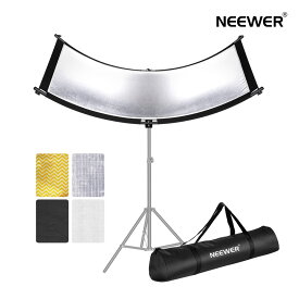 NEEWER レフ板 クラムシェル ライトリフレクターディフューザー キャリングバッグ付き 155x61cm 反射板 弧状 ブラック/ホワイト/ゴールド/シルバー 写真スタジオ撮影用（スタンドなし）