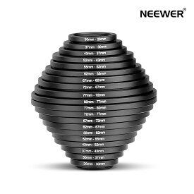 【クーポンで15%OFF】NEEWER 20個の陽極酸化ブラックメタルレンズフィルターアダプターリングキット 10個のステップアップアダプターリングセット+10個のステップダウンアダプターリングセット