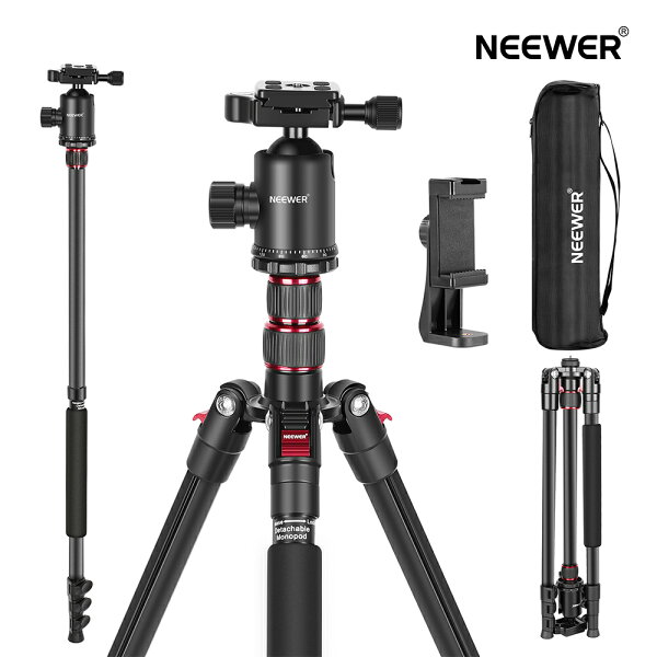 NEEWER 197cmカメラ三脚一脚 DSLR/スマホ用 360°パノラマボールヘッド 2軸センターコラム ArcaタイプQRプレート 収納バッグ 三脚 コンパクトなアルミ製軽量旅行用三脚 最大荷重15kg TP77