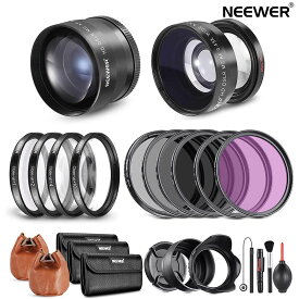 【フィルター径選択可】NEEWER カメラレンズとフィルターセット : 広角レンズ+2.2x望遠鏡レンズ + (+1+2+4+10)クローズアップマクロフィルター+NDフィルター（ND2 ND4 ND8 ）+UV/CPL/FLDフィルター+収納ケース　Canon Nikon Olympus Panasonic Fujifilm レンズに対応