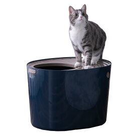 アイリスオーヤマ 猫 トイレ 上から猫トイレ 砂が飛び散りにくい＆臭いの広がりも抑える レギュラー ネイビー