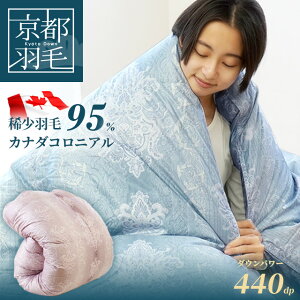 カナダ産 マザーグース 95% 羽毛布団 超長綿 300サテン 増量 440dp 日本製 京都羽毛 シングル セミダブル ダブル クイーン 綿100% 松