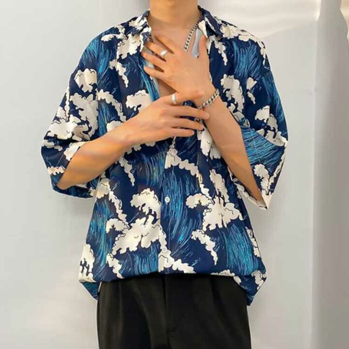 楽天市場】アロハシャツ 和柄 波柄 半袖シャツ メンズ 柄シャツ 半袖  