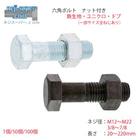 六角ボルトナットセット(並目)M12M16M20M223/81/25/83/47/8長さ20mm~480mmサイズ選べる鉄生地ユニクロドブ溶融亜鉛めっきばら売りカットボルトウィット並目ミリねじバラ六角ナットボルト