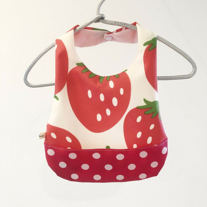 楽天市場】洗える お食事エプロン イチゴプリント お食事スタイ ベビー  
