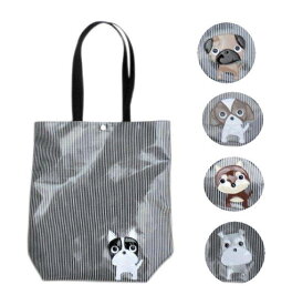 ここにしかない老舗鞄屋の手作りバッグ チビワンコ 犬柄 ビニールコーティング トートバッグ 縦型 レッスンバッグ 大人|フレンチブルドッグ パグ シュナウザー 柴犬 シーズー 犬グッズ 雑貨 好き プレゼント モチーフ|