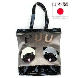 日本製 ハンドメード パグ柄 トートバッグ 大きめ かわいい ファスナー付き