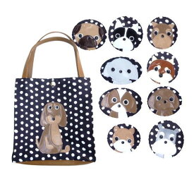 手作りアップリケ お座りワンコ達 犬 お散歩バッグ トート シュナウザー パグ フレンチブルドッグ 柴犬 シーズー 犬 柄 グッズ 雑貨 好き プレゼント かわいい おもしろ モチーフ コットン|