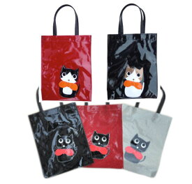 リボン猫 ネコ柄 バック A4 サブバッグ トート 折りたたみ マチ付き 通勤 猫グッズ 猫雑貨 プレゼント 猫好き ビニールコーティング トートバッグ