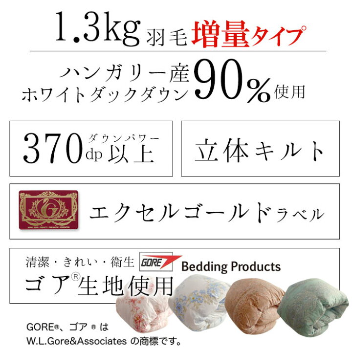 楽天市場】増量1.3kg ゴア羽毛布団 シングルロング 150×210 日本製 