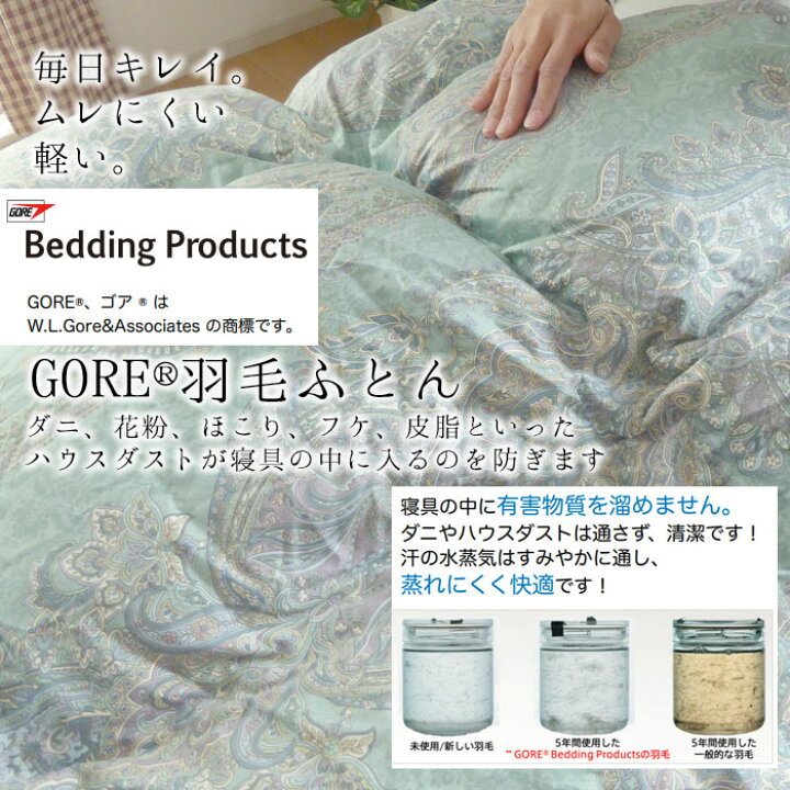 楽天市場】増量1.7kg ゴア羽毛布団 ダブルロング 190×210 日本製 
