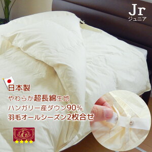 羽毛布団 2枚合わせ ジュニア 130×180cm ハンガリー産ダウン90% 超長綿側生地 エクセルゴールドラベル 日本製 抗菌防臭加工