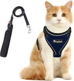 猫 猫用 ハーネス 胴輪 猫具 ねこ ネコ 子猫 子犬 小型犬 散歩 お出かけ 抜けない ベスト ソフト胸あて 軽量 頭を通さずマジックテープで装着 サイズ調節可 夜反射 通気メッシュ (M, ブルー)