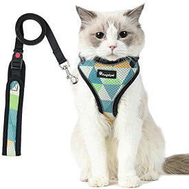 猫 猫用 ハーネス 胴輪 猫具 ねこ ネコ 子猫 子犬 小型犬 散歩 お出かけ 抜けない ベスト ソフト胸あて 軽量 頭を通さずマジックテープで装着 サイズ調節可 夜反射 通気メッシュ (Sサイズ (x 1), 三角柄)