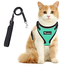 猫 猫用 ハーネス 胴輪 猫具 ねこ ネコ 子猫 子犬 小型犬 散歩 お出かけ 抜けない ベスト ソフト胸あて 軽量 頭を通さずマジックテープで装着 サイズ調節可 夜反射 通気メッシュ (XS, グリーン)