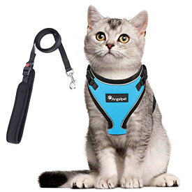 猫 猫用 ハーネス 胴輪 猫具 ねこ ネコ 子猫 子犬 小型犬 散歩 お出かけ 抜けない ベスト ソフト胸あて 軽量 頭を通さずマジックテープで装着 サイズ調節可 夜反射 通気メッシュ (XS, ライトブルー)