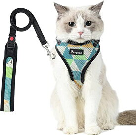 猫 猫用 ハーネス 胴輪 猫具 ねこ ネコ 子猫 子犬 小型犬 散歩 お出かけ 抜けない ベスト ソフト胸あて 軽量 頭を通さずマジックテープで装着 サイズ調節可 夜反射 通気メッシュ (XSサイズ (x 1), 三角柄)