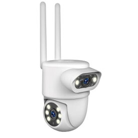 カシムラ スマートカメラ 2眼/首振/防水 自動追跡機能 フルHD 屋内/屋外対応 防塵防水等級IP65 スマホ遠隔操作 録画 双方向通話 動体検知 赤外線暗視モード ペット/防犯/監視/介護/見守り 最大16台同時使用 NKJ-207