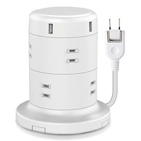 エレコム 電源タップ タワー型 延長コード 8個口 USB 5ポート 固定パーツ付 雷ガード ほこりシャッター 2m ホワイト ECT-0620WH