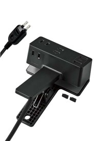 エレコム 電源タップ クリップ 3m 3個口 USB-A 2 雷ガード 極性対応 吊り下げ ほこりシャッター付 スイングプラグ ブラック ECT-3030BK