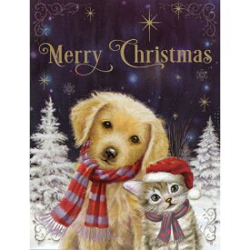 【サラ・サマーズ】猫と犬のミニクリスマスカード　ホワイトクリスマスの夜