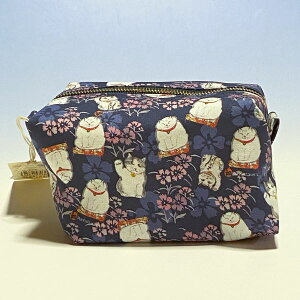 【和マンハッタナーズ】和雑貨ポーチ(大) 猫の無邪気