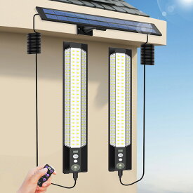 LEDソーラーライト 屋外 分離型 リモコン付き 2灯 316チップ LED センサーライト 人感センサー 3つ知能モード 太陽光発電 省エネ 防水 防犯ライト 壁掛け 庭 柵 玄関 ガーデン 駐車場 地震 停電 時適用 防災 ランプ