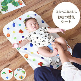 おむつ替えシート はらぺこあおむし柄 赤ちゃん 新生児 ダブルガーゼ 日本製 綿100% 内側防水加工 リバーシブル仕様 コンパクト かわいい