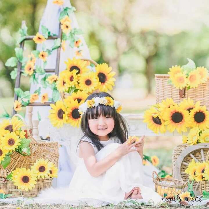 楽天市場】キッズ ベビー 花かんむり 夏 ドレス ナチュラル 【向日葵の 