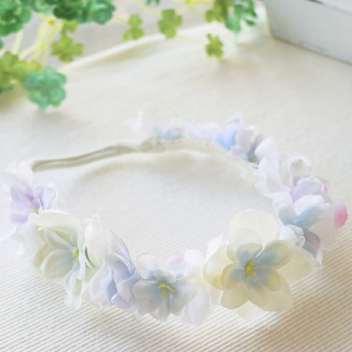 楽天市場 ベビー ヘアバンド 花かんむり 赤ちゃん ミルキーブルーのフォンダンアナベル 花冠ヘアバンド 0 1 2 3歳頃 日本製 子供 ヘアアクセサリー リボン キッズ セレモニー ハーフバースデー ベビードレス フォーマル 花 女の子 プレゼント 白 ブルー シンプル 70 80