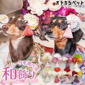 ひなまつり 和飾り 犬 リボン 正月 ひなまつり 衣装 ドッグアクセ パピー 和風 ダックスフンド 【3色ぽんぽんマムとタッセル和花飾り】 頭飾り 着物 菊 組紐りぼん うさぎ ねこ 七五三 ペット わんちゃん 犬服 グッズ 大型犬 仔犬 猫 コームピン ヘアクリップ JDバレッタ