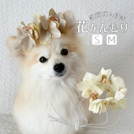 犬 帽子 花冠 耳飾り エクリュ 犬服 花飾り ドッグ 衣装 全犬種 ドッグウエディング パピー 【2サイズ2カ…