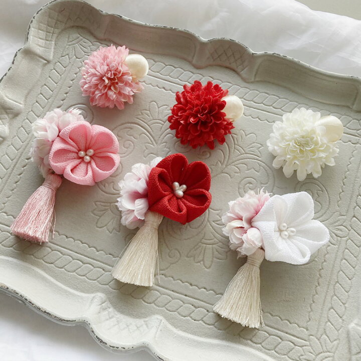 つまみ細工 髪飾り 赤 ヘアアクセサリー 初節句 七五三 和装 和服 着物  