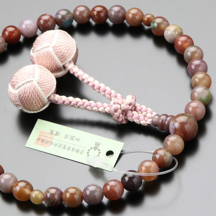 楽天市場】数珠 女性用 約7ミリ ピンク印度瑪瑙 正絹2色梵天房【略式 