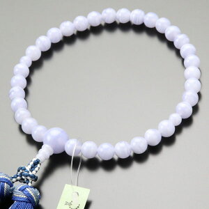 数珠 女性用 約8ミリ ブルーレース 銀花かがり房【略式数珠 京念珠 京都 カルセドニー 天然石 葬式 葬儀 法要 法事 宗派共通 みやこ房 贈り物 8mm 水色 ブルー マイ数珠 RJ JIM 2000200303008】【数