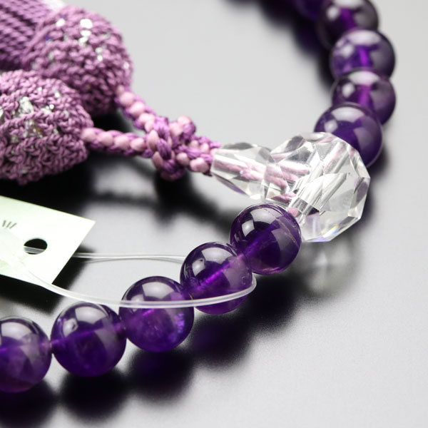 楽天市場】数珠 女性用 約8ミリ 紫水晶 カット水晶 正絹2色房【略式