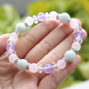 パワーストーン ブレスレット 約10mm ビルマ翡翠 約8mm ローズクォーツ ラベンダーアメジスト そろばんカット水晶 ロンデル【天然石 5月の誕生石 ヒスイ レディース ピンク 10ミリ 8ミリ IM 20007