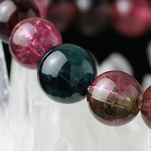 鑑別書付 約10ミリ 5A´ ミックストルマリン 数珠ブレスレット 桐箱付き【パワーストーン 腕輪念珠 天然石 マルチカラー 10月の誕生石 高品質 高級数珠 ピンク グリーン 10mm 男性用 女性用 メ