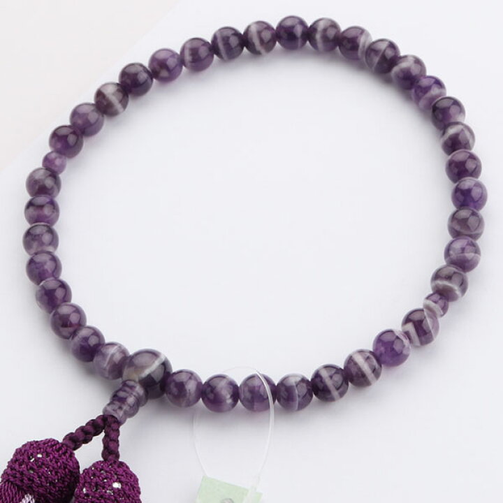 京念珠 数珠 女性用 石英アメジスト 切子カット 正絹頭付房 数珠袋付  