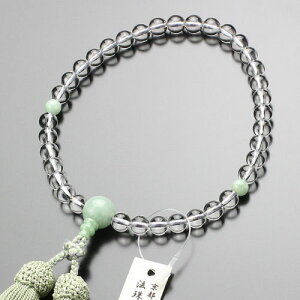 【数珠袋付き】数珠 女性用 約7ミリ 甲府磨き 本水晶 ビルマ翡翠 正絹房【法珠庵・吉村珠道作 略式数珠 高級 ひすい ジェダイド 5月の誕生石 葬式 法事 JIM 2000200600640】【送料無料】