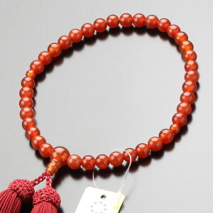 数珠 女性用 山田念珠堂 約7ミリ 本瑪瑙 正絹房【略式数珠 アゲート メノウ 赤瑪瑙 大阪数珠 なにわ数珠 レッド 葬儀 葬式 法事 法要 JIM 2000200302445】【数珠袋付き】